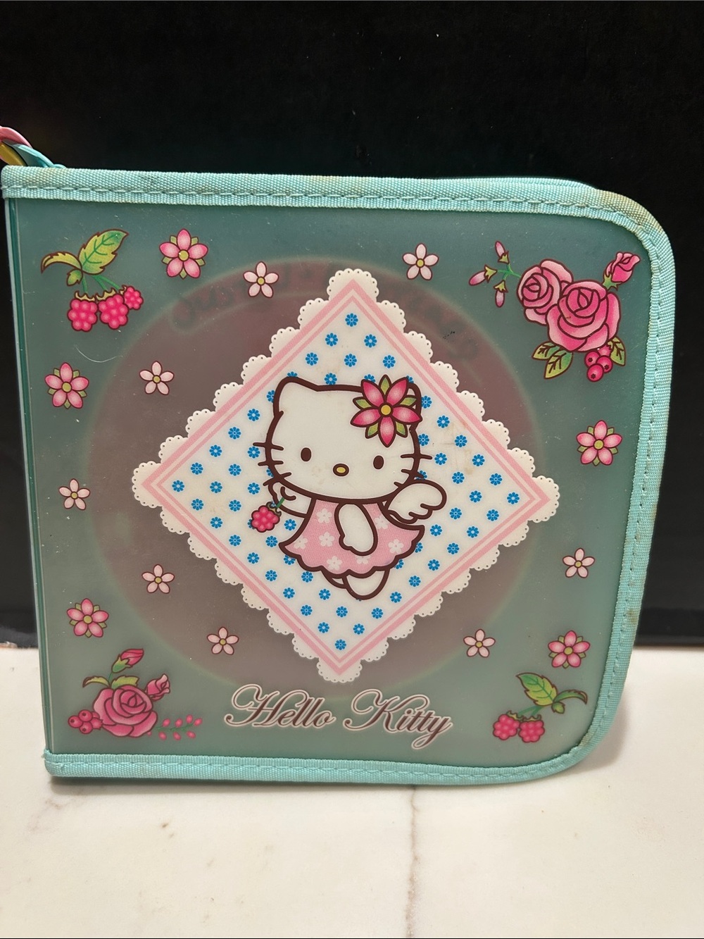 Hello Kitty Vintage 2004 Aqua and Pink Floral Zip CD/DVD Case